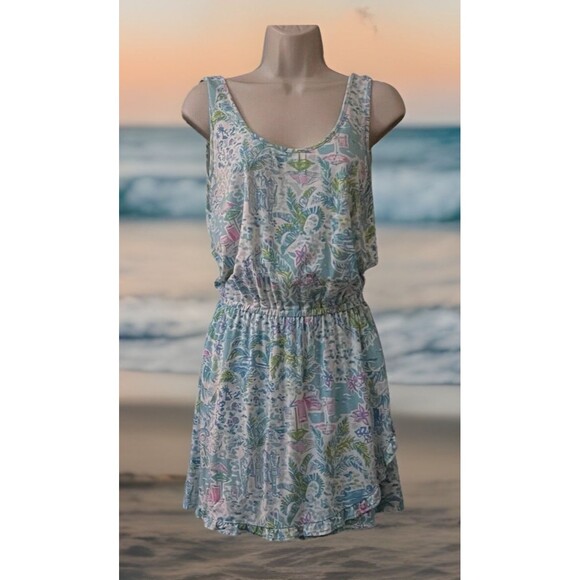 Lilly Pulitzer Analee Ruffle Skirt Romper What A Lovely Place Blue Stretch Sz S - Picture 1 of 9